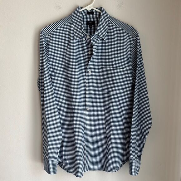 J. Crew Men Blue Checkered Oxford slim long sleeve button down Shirt Medium NWOT - Picture 1 of 9
